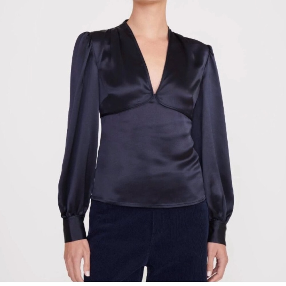 STAUD Rosenda too in Navy Blue satin size 4